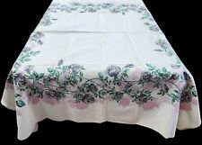 Vintage Simtex Pink And Grey Rose Floral Cotton Tablecloth 52” x 46” READ DES picture