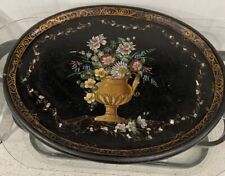 Vintage 1880s Mother Of Pearl Floral Decorated Paper Mache 29-Inch Tray picture