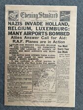 EVENING STANDARD GERMAY INVADE HOLLAND BELGUIM MAY 1940 VINTAGE NEWSPAPER picture