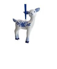 Kurt Adler Christmas Ornament Delft Blue Porcelain Baby Deer Looking Up picture