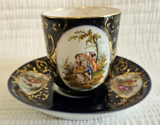 Antique Dresden Richard Klemm Porcelain Royal Blue & Gold Demittase Cup & Saucer picture