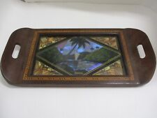 Vintage Brazilian Butterfly Wing Art Inlaid Wood Tray 14.25×7 w/ Glass Top picture