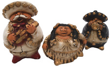 Vintage Hand painted Mexican Folk Art Mariachi Chalk Figurines  Set of Three picture