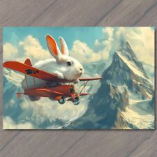 POSTCARD Bunny Rabbit Flying Airplane Fun Strange Colorful Unreal Cute Unusual picture