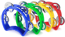 Half Moon Musical Tambourine Set of 4, Red Yellow Blue Green, Double Row Metal J picture