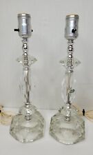 Vtg Pair Art Deco Stacked Solid Hand Cut Lead Crystal Boudoir Tables Lamp Glam 2 picture