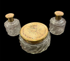 Vintage English Powder Jar Vanity & 2 Matching Perfume Bottles picture