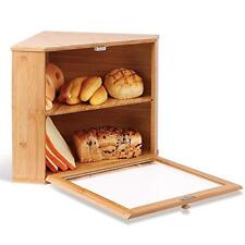 Double Layers Bamboo Corner Bread Box For Kitchen Counter Wooden Large Capaci... picture