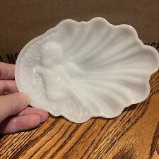 Vintage Avon Angel Cherub White Milk Glass Soap Dish Shell Shape Vanity Trinket picture