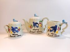 Vintage Enesco Bluebird Teapot Sugar & Creamer Set 
