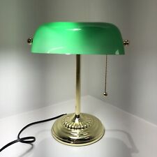 Underwriters Laboratories Portable Brass Bankers Desk Lamp Green Glass Vintage picture
