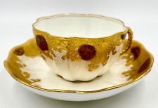 RARE c1891 FINE ANTIQUE ROYAL CROWN DERBY GOLD ENCRUSTED CUP & SAUCER; XLNT COND picture