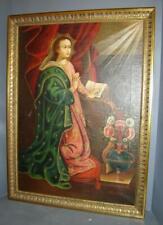 Antique Colonial Cuzco School Madonna Virgin With Book Oil Painting Signed 1800 picture