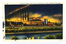 Steel Mill Pittsburgh PA Vintage Postcard Smoke Stacks Steel Center Of The World picture