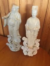 2 VINTAGE CHINESE WHITE GLAZED FIGURINES 10” tall picture