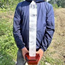 TOP 9.68LB Natural clear quartz obelisk crystal wand point healing+stand A6642 picture