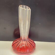 Rare Vintage Cranberry glass with Clear Fluted Angled Neck picture
