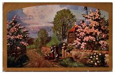 Country Lane Scene, Flowering Trees, c. 1910, Greetings Postcard picture