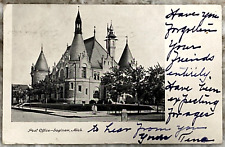 Post Office Saginaw Michigan 1906 Undivided Back B&W Postcard 1637 picture
