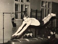 1960s Snapshot Shirtless Handsome Guy Jump Athlete Sport Man Vintage B&W Photo picture
