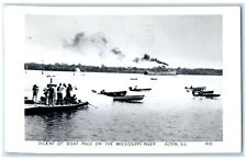 Alton IL RPPC Photo Postcard Scene of Boat Race on the Mississippi River 1966 picture