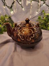 Vintage Moriage Japanese Redware Teapot With Metal Handle And Legs Blue And... picture