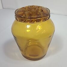 Vtg Amber Glass Floral Frog Depression Glass W Matching Vase 11 Hole Arrangement picture