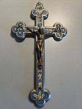 Antique Italian Micro Mosaic Wall Crucifix w/ flowers, Chi Ro, Alpha & Omega 9.5 picture
