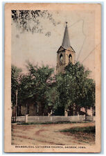 Evangelical Lutheran Church Dirt Road Trees View Andrew Iowa IA Vintage Postcard picture