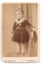 C. 1880s CDV JOHN WATKINS LITTLE GIRL IN FANCY DRESS HOLDING HAT LONDON ENGLAND picture