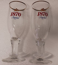 Vintage Set Of 2 AMSTEL Stemmed GOLD RIM PILSNER Glasses Beer 7