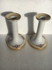 Vintage Japan Pair of 2 Floral Candle Holders Gold Trim picture