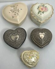 Lot Of Heart Shaped Trinket Boxes Lidded Jar Vanity 4.5 & 3.5” Vintage Heritage picture