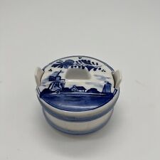 Vintage Elesva Holland Ceramic Blue & White Round Trinket Box Or Salt Box picture
