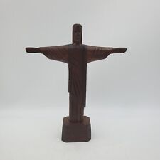 Christ the Redeemer Carved Wooden Hard Wood Statue Rio Janeiro Brazil Jesus Vtg picture