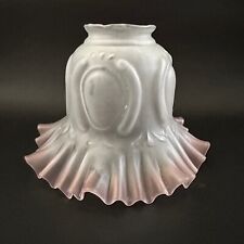 VINTAGE ANTIQUE RUFFLED FROSTED PINK GLASS RETRO TABLE STANDARD LAMP SHADE picture