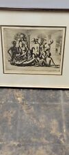 Vintage 1973 David Jones Picture Death In The Family Engraving MCM Abstract Art picture