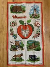 Vintage Tea Towel Tasmania Map Pure Linen Devil Windmill Landmarks Great Color picture