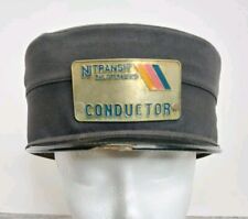 NJ Transit Train Conductor Cap Hat Brass Badge Vintage New Jersey USA  picture