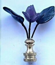 Beautiful Purple Jade Rose/Green Jade Leaves Lamp Finial  2 1/2
