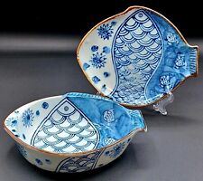 Set Of 10 Blue And White Seto Japanese Pottery Bowls And Plates EUC picture