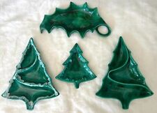 Vintage Ceramic Atlantic Mold Christmas Tree Divided Candy Dish Tree Holly Lot picture