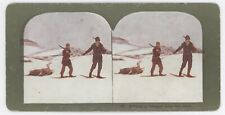 c1900's Stereoview Bringing a Toboggan Load Into Camp. Hunters With Deer in Snow picture