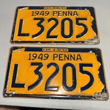 1949 49 Pennsylvania License Plate Pair PA Penna L3205 Set Penna Yellow picture
