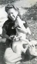 F430 Vtg Photo PUPPY LOVE, WOMAN GETTING DOG LICKS, BELOVED PET c Mid Century picture
