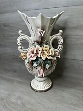 Vintage Capidimonte Floral Vase  16” Tall picture