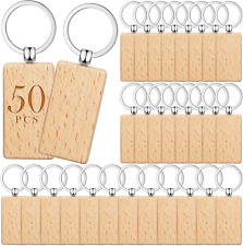 50 Pcs Wooden Keychain Blanks Laser Engraving Blanks Wood Blanks Key Chain Bulk  picture