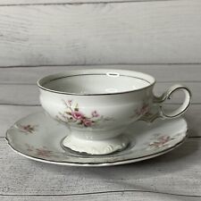Mikasa Fine China VERSAILLES 9344 ~Footed Cup and Saucer Set  ~  Pink Roses picture