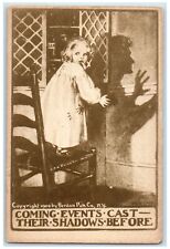 c1910's Little Girl Scary Shadow Coming Events Cast Unposted Antique Postcard picture
