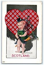 c1910's Valentine National Cupid Heart Playing Flute Instrument Ullman Postcard picture